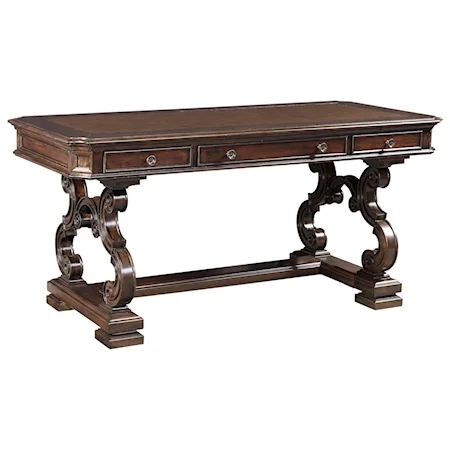 Traditional 66" Writing Desk with Faux Leather Top